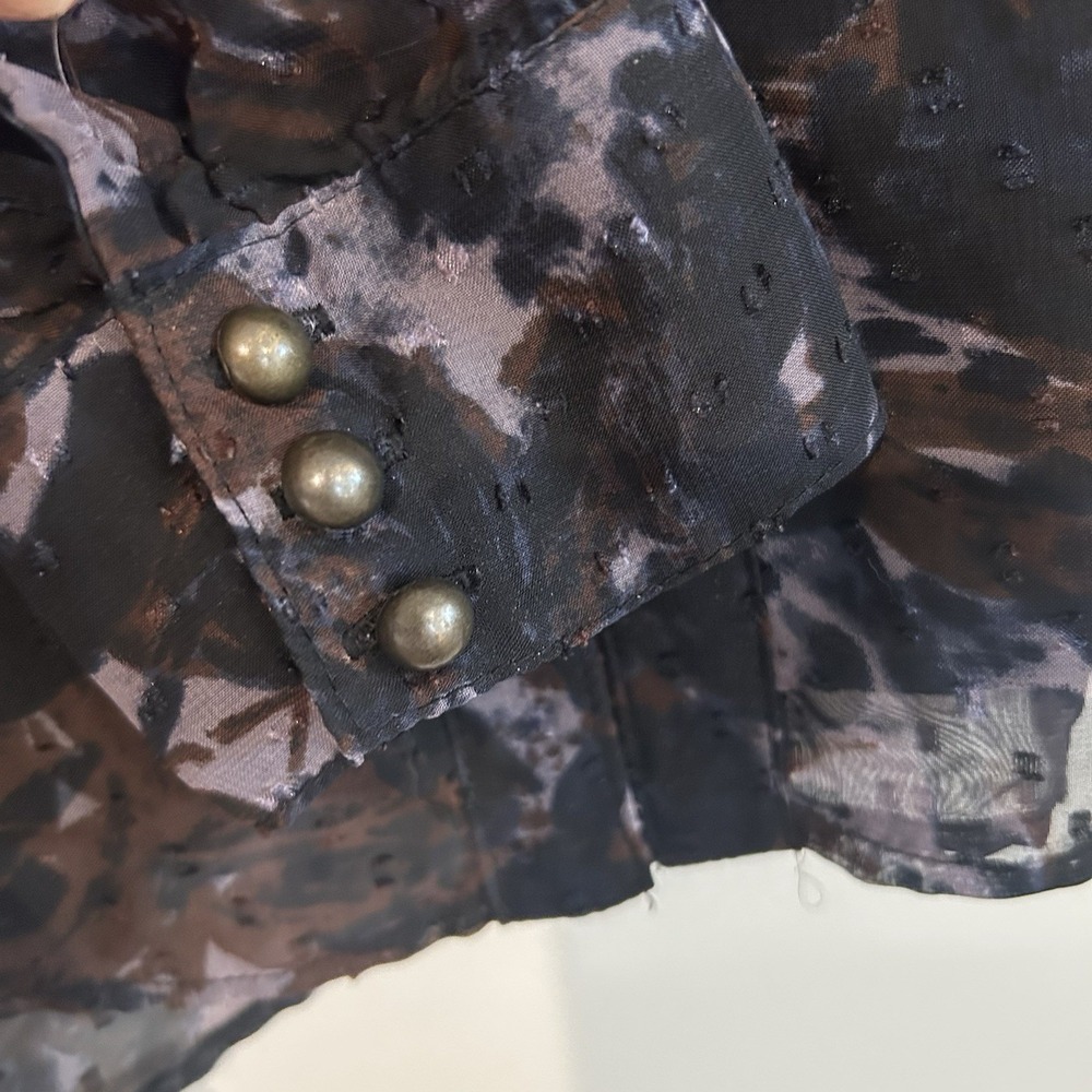 Dark Floral Purple Sheer Blouse Size PL 14-16 Buttons Romantic Coldwater Creek - Picture 6 of 14